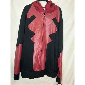 Marvel Deadpool  Zip up Hoodie Mask Design Men's XL Red Black Cosplay Jacket